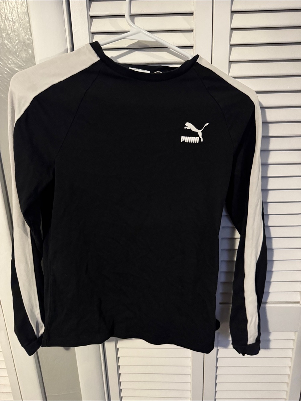 Puma Black Long-Sleeve Crew with White Shoulder & Sleeve Stripes